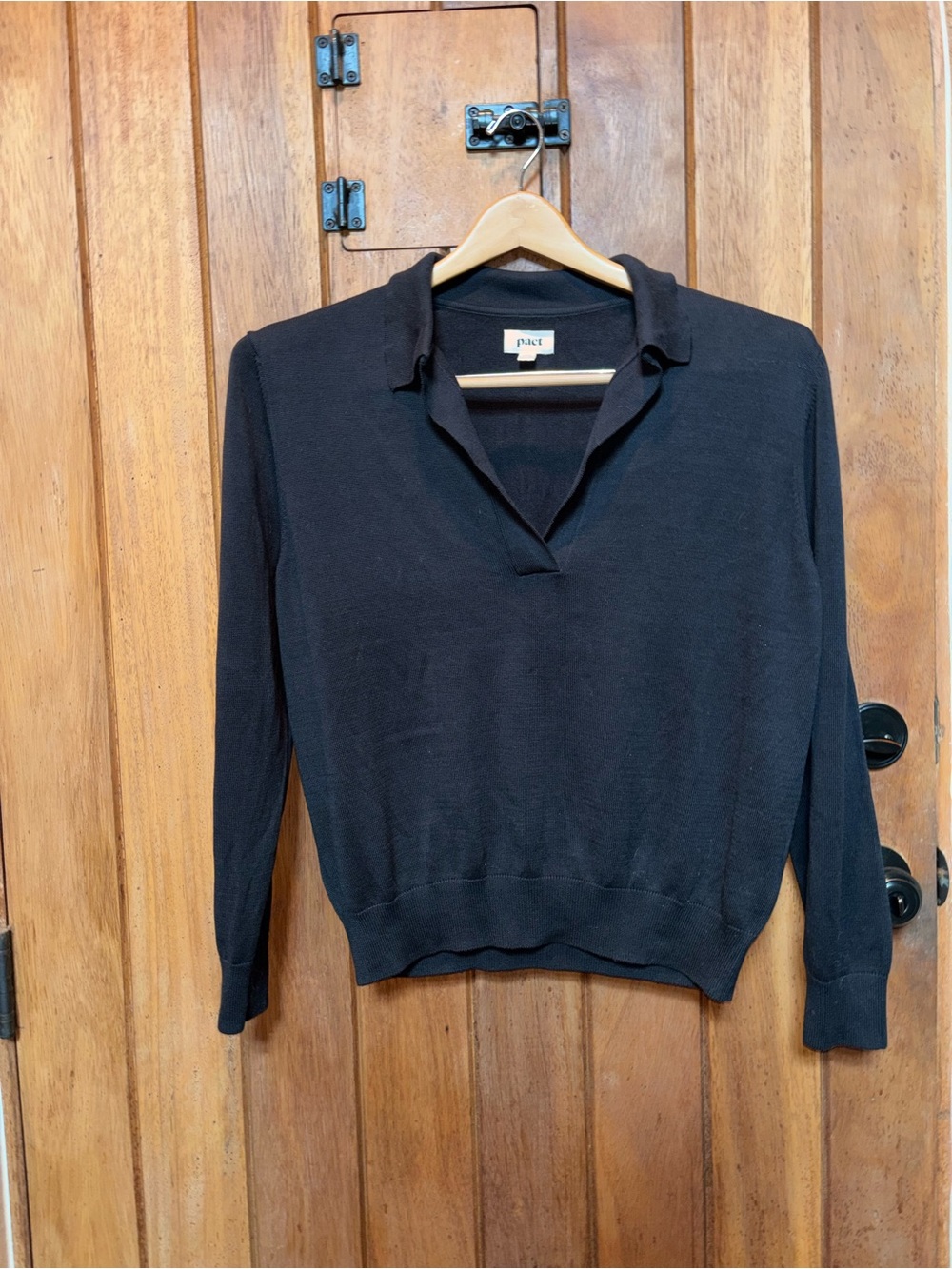 Pact Women's Black Johnny Collar Lightweight Sweater